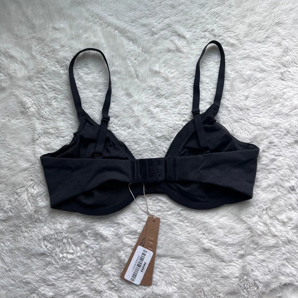 SKIMS Cotton Jersey T-Shirt Bra Soot Black Underwire BR-UWR-0637 Size 32DDD NEW